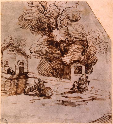 Ficatelli Giuseppe Maria-Paesaggio con alberi, case e figure